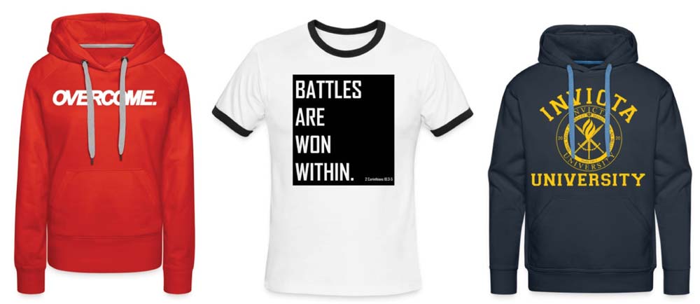 overcome. t-shirt battles are won within t-shirt invicta university t-shirt invicta ministries t-shirt